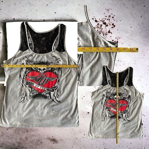 Lacey Accented Tank Top l Skull & Heart l Plus l EUC - Picture 5 of 11
